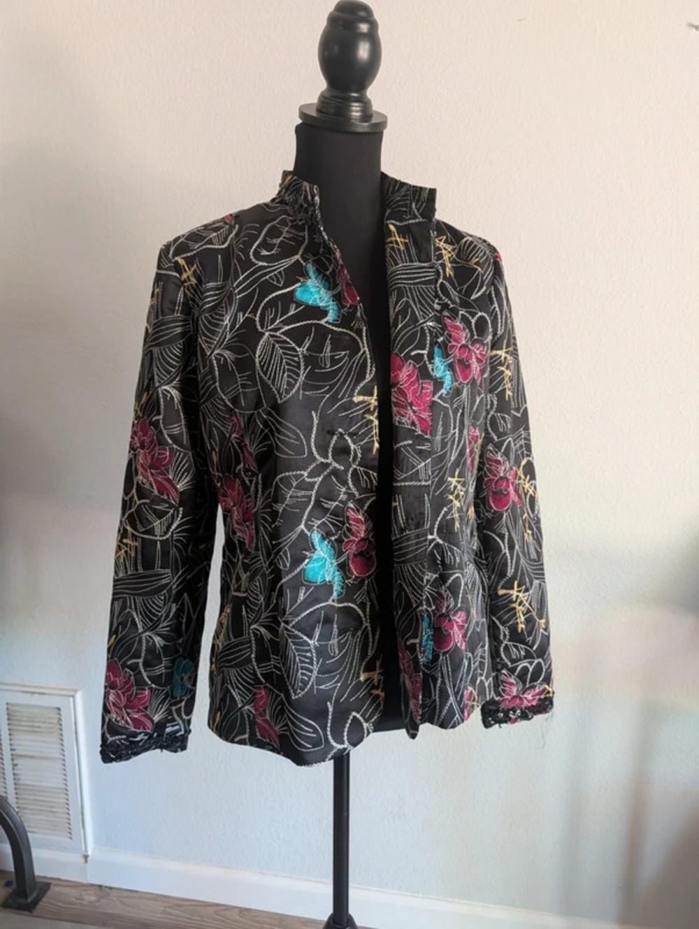 Boho Embroidered Floral Jacket Blazer Statement Small